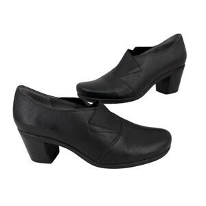 Abeo Bio System Portola Shoes Size 9.5 Black Leather Slip On Heel Comfort